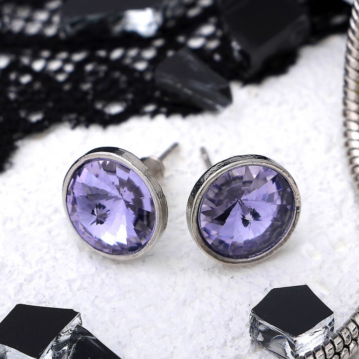 Пусеты "Яркая классика", цвет сиреневый, серебро, d=1 см