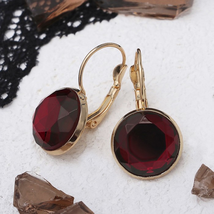 Серьги "Яркая классика" в обрамлении, цвет бордовый в золоте, d=1,4 см