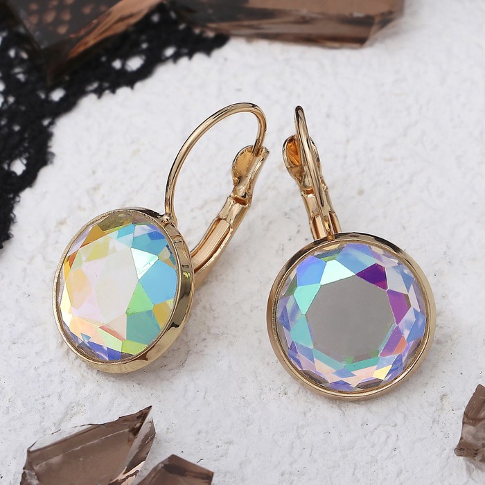 Серьги "Яркая классика" в обрамлении, цвет бензиновый в золоте, d=1,4 см