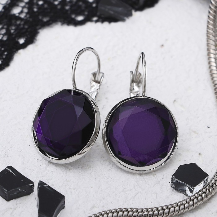 Серьги "Яркая классика" в обрамлении, цвет фиолетовый в серебре, d=1,6 см
