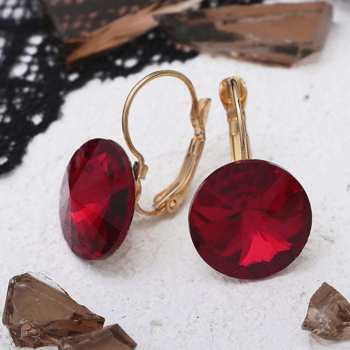 Серьги со стразами "Яркая классика", цвет красный в золоте, d=1,6 см