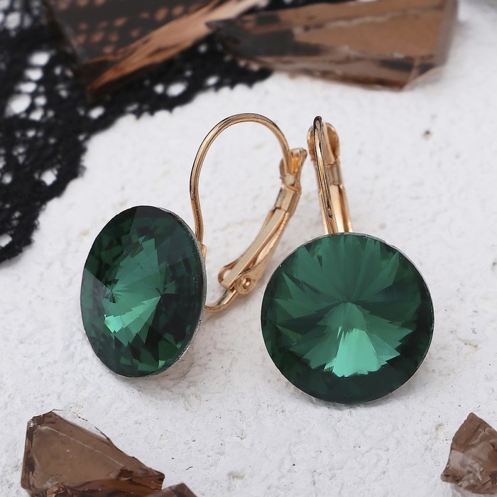 Серьги со стразами "Яркая классика", цвет изумрудный в золоте, d=1,6 см