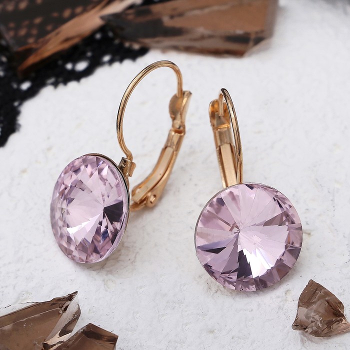 Серьги со стразами "Яркая классика", цвет розовый в золоте, d=1,4 см