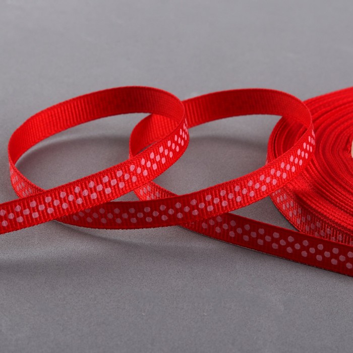 Лента репсовая "Горох", 6мм, 22±1м, цвет красный/белый