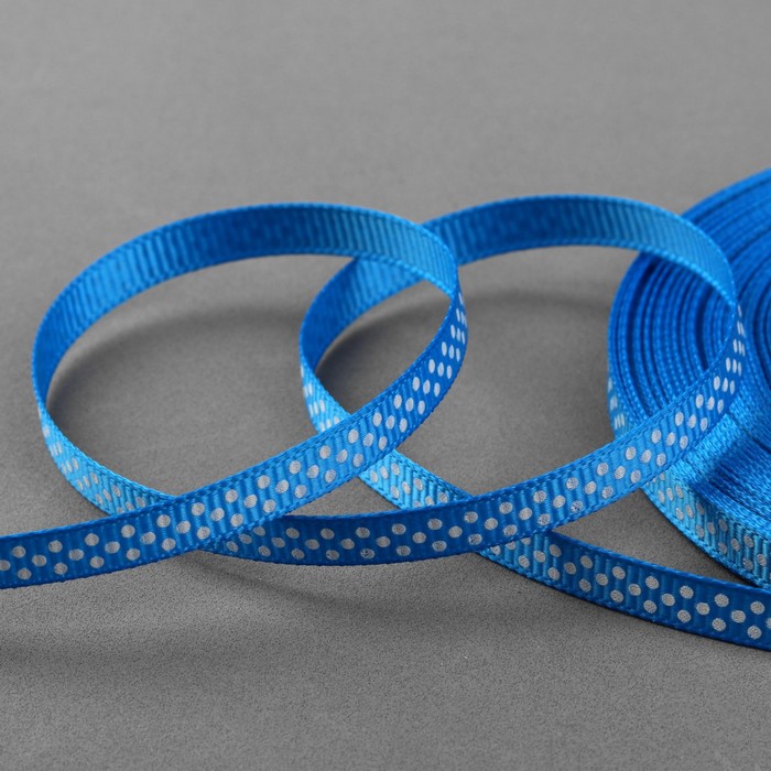 Лента репсовая "Горох", 6мм, 22±1м, цвет бирюзовый/белый