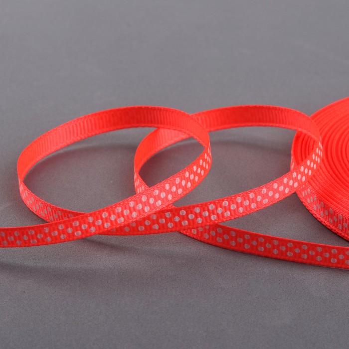 Лента репсовая "Горох", 6мм, 22±1м, цвет розовый/белый