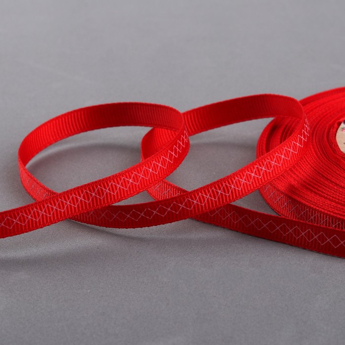 Лента репсовая "Ромбы", 6мм, 22±1м, цвет красный/белый