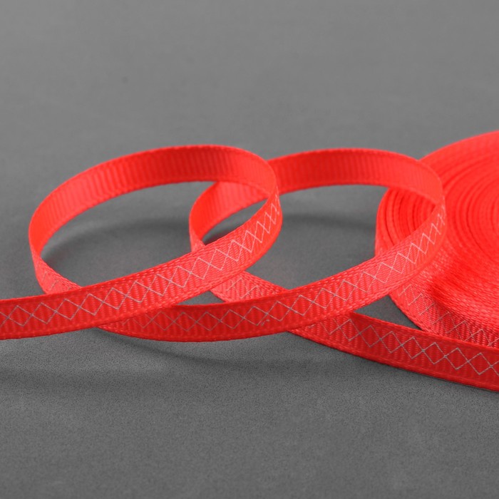 Лента репсовая "Ромбы", 6мм, 22±1м, цвет неоновый розовый/белый