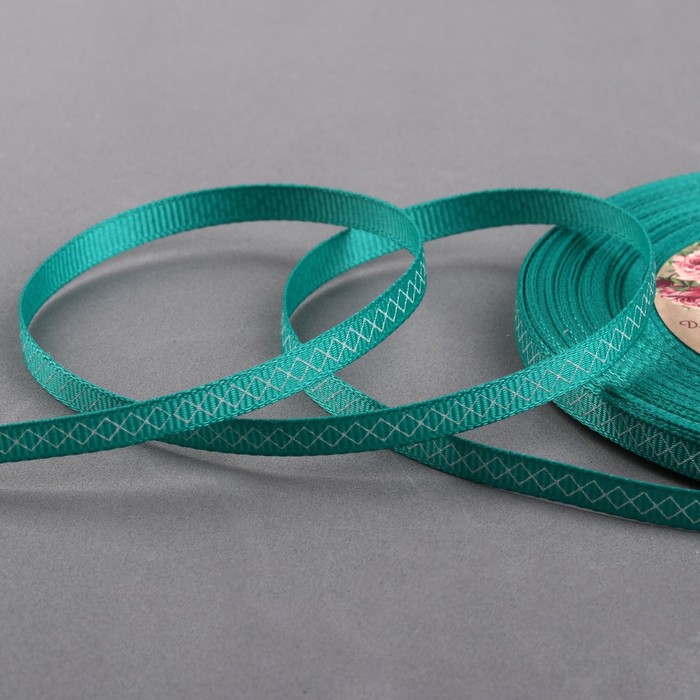 Лента репсовая "Ромбы", 6мм, 22±1м, цвет бирюзовый/белый