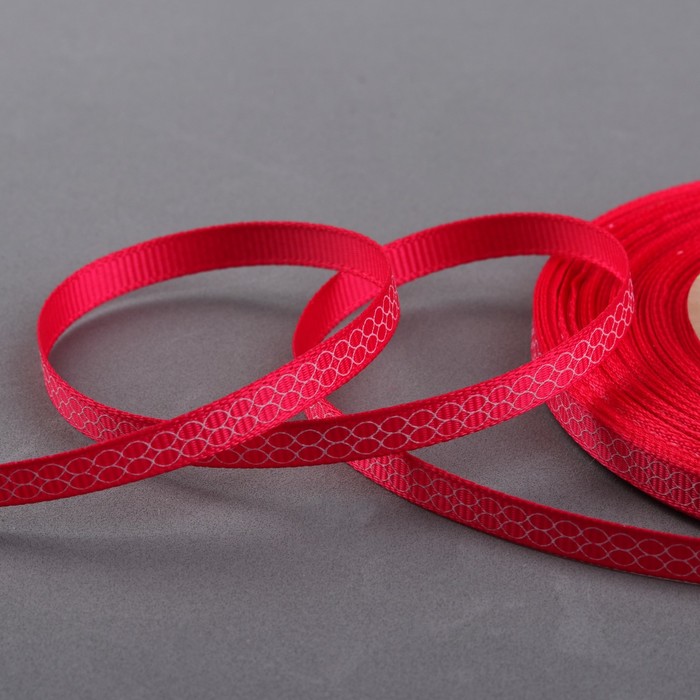 Лента репсовая "Двойные ромбы", 6мм, 22±1м, цвет малиновый/белый