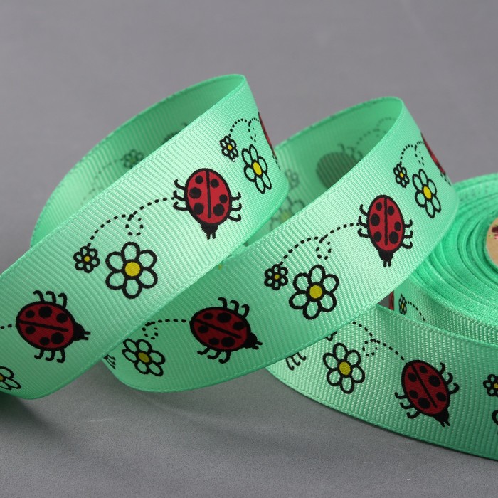 Лента репсовая "Божьи коровки", 25мм, 22±1м, цвет сиреневый