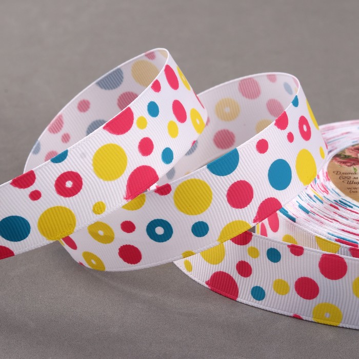 Лента репсовая "Круги", 25мм, 22±1м, цвет белый