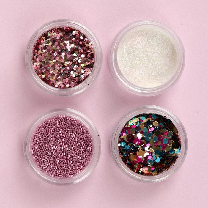 Набор для дизайна ногтей: 4 баночки, карусель на 12 ячеек, аппликатор, апельсиновые палочки 2шт, фольга