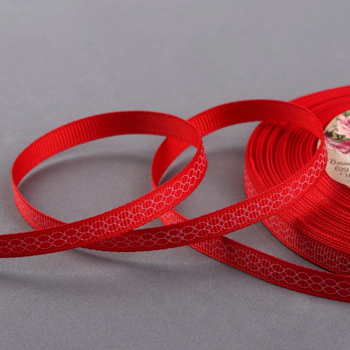 Лента репсовая "Двойные ромбы", 6мм, 22±1м, цвет красный/белый