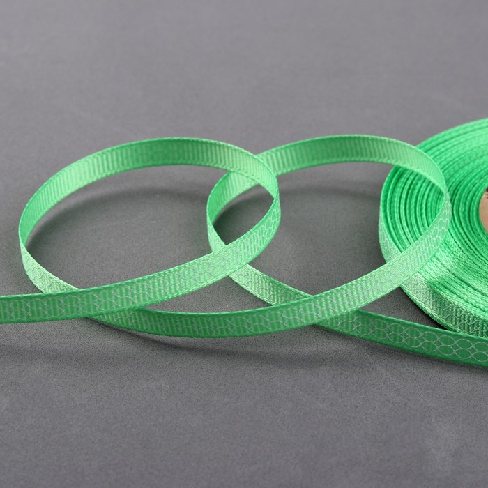 Лента репсовая "Двойные ромбы", 6мм, 22±1м, цвет салатовый/белый