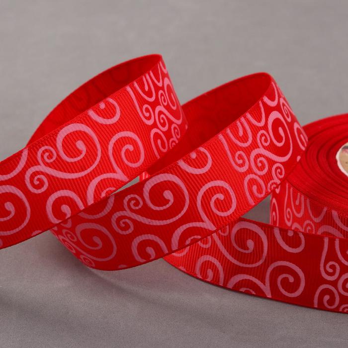 Лента репсовая "Узоры", 25мм, 22±1м, цвет красный/белый