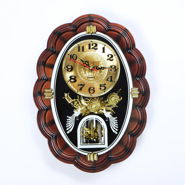 Ретро-часы настенные интерьерные с торсионным маятником «Павлины», кружевные, 2АА, 32х24 см 356519