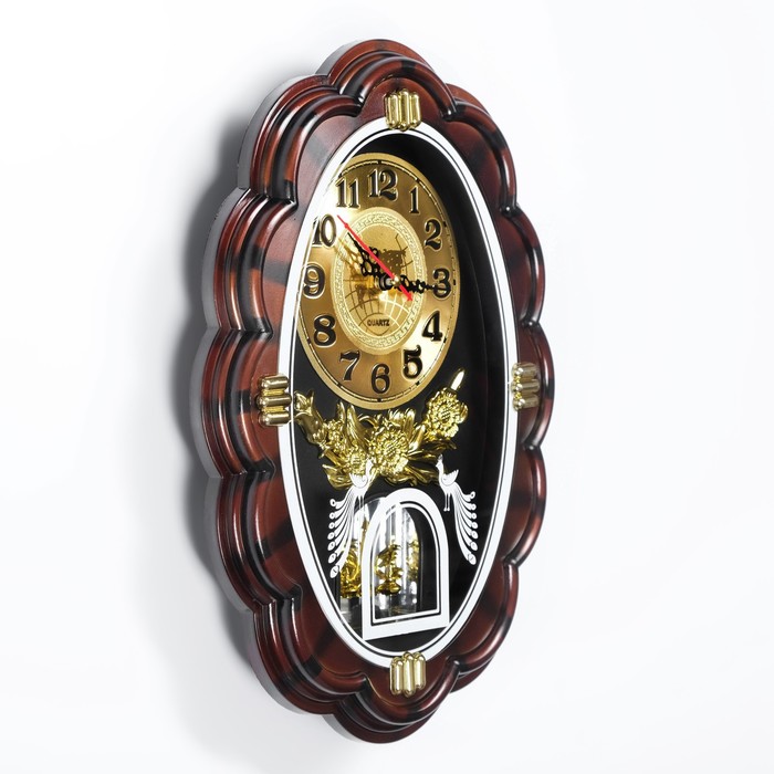 Ретро-часы настенные интерьерные с торсионным маятником «Павлины», кружевные, 2АА, 32х24 см 356519