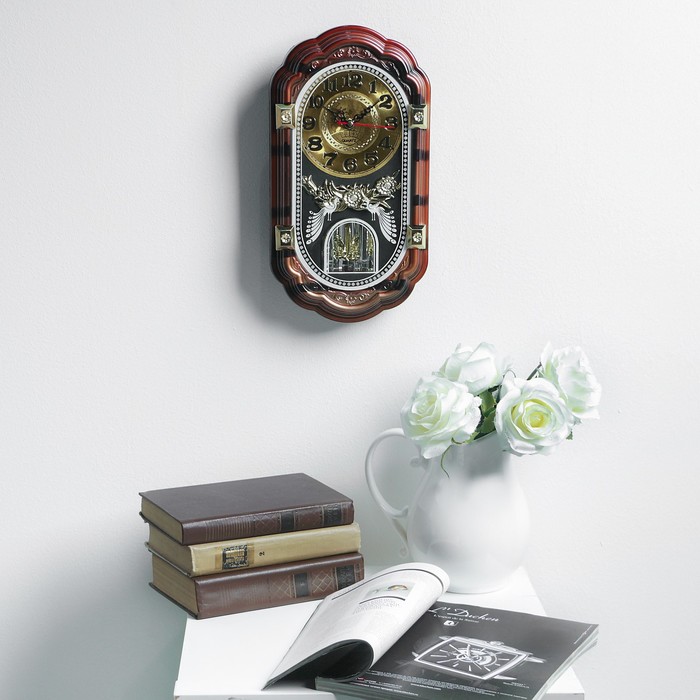 Ретро-часы настенные интерьерные с торсионным маятником «Павлины», ажурные, 2АА, 34х18.5 см 356520