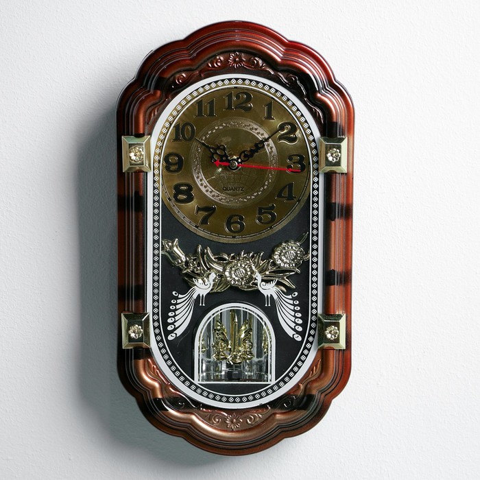 Ретро-часы настенные интерьерные с торсионным маятником «Павлины», ажурные, 2АА, 34х18.5 см 356520