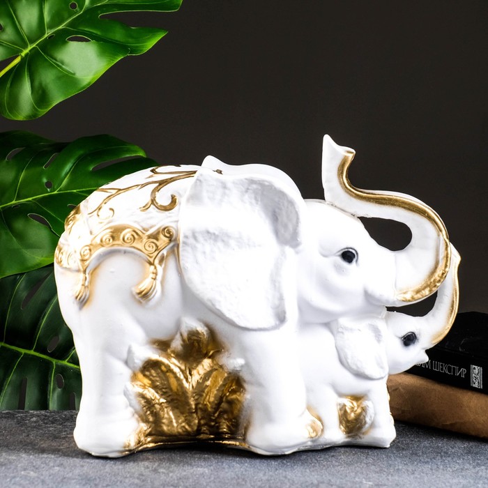 фото Копилка "слон со слонёнком" золотой, 16х33х25см микс хорошие сувениры