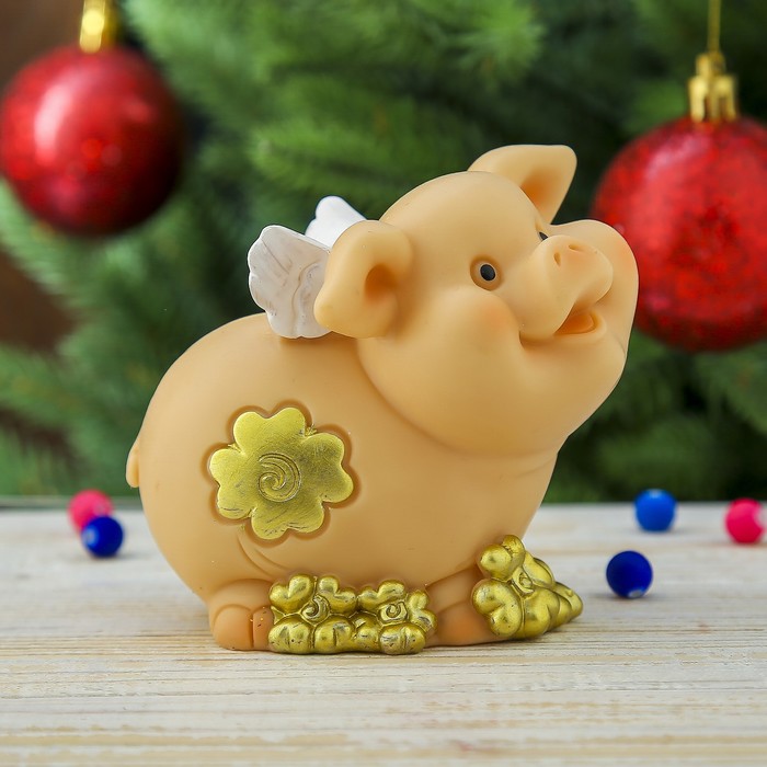 Копилка полистоун "Поросёнок-ангелок Lucky с клевером" 9,5х11х6,5 см