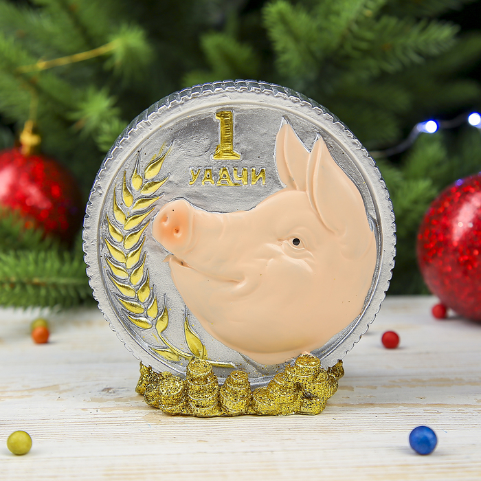 Копилка полистоун "Поросёнок на монетке" 10х9,7х5,7 см