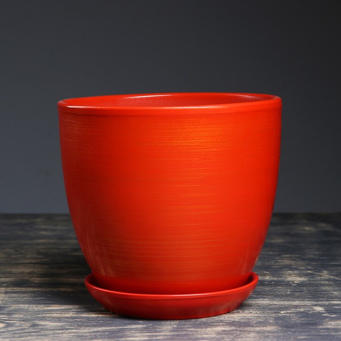 Горшок цветочный с подставками красное с золотом 2,5 л