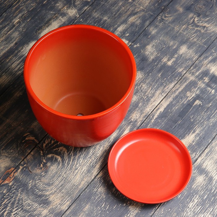 Горшок цветочный с подставками красное с золотом 2,5 л