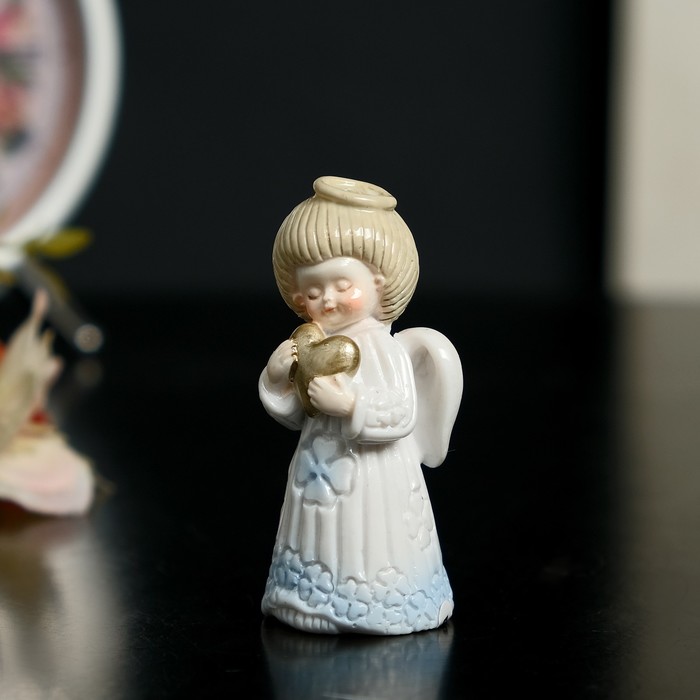 Сувенир полистоун лак "Ангелочек в небесно-голубом платье молится/с сердцем"МИКС 6,5х4х3см