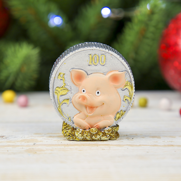 Сувенир полистоун "Поросёнок на монетке" 4,7х4,3х2,5 см