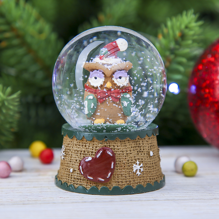 Сувенир полистоун водяной шар "Хмурая сова" 6,5х4,5х4,5 см