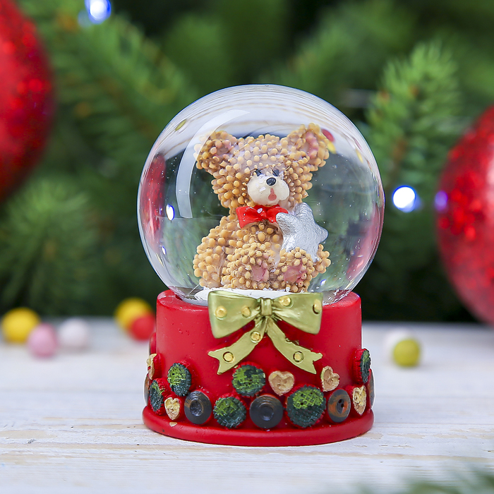 Сувенир полистоун водяной шар "Медвежонок со звёздочкой" 6,5х4,5х4,5 см