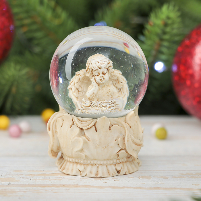 Сувенир полистоун водяной шар "Ангел с книгой" 6,5х5х4,5 см