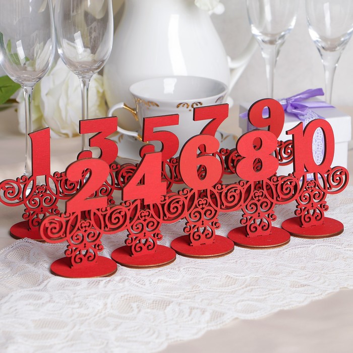 Набор номеров на стол "Вензель", красные