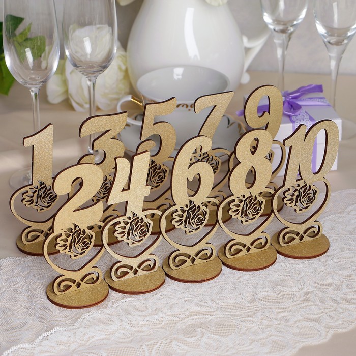 Набор номеров на стол "Роза", золотые