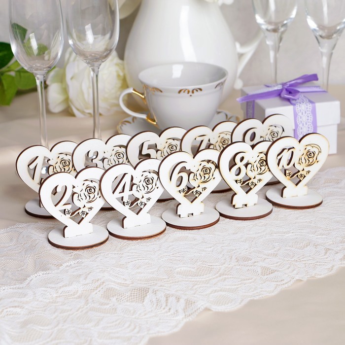 Набор номеров на стол "Сердце", белые