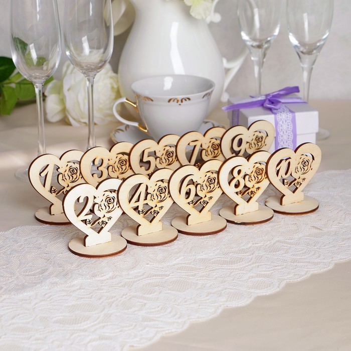 Набор номеров на стол "Сердце", без покраски