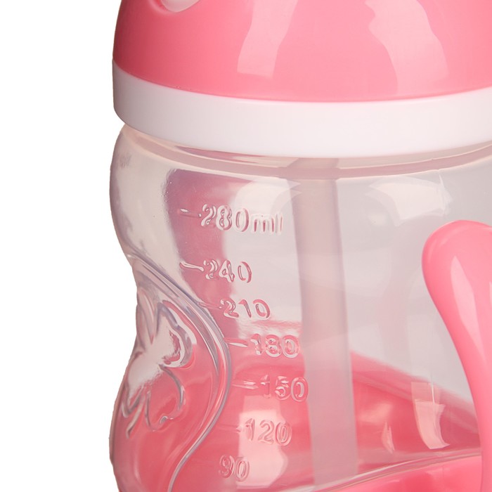 Поильник с трубочкой детский, 280 мл, от 9 мес., цвет розовый