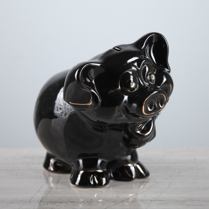 Копилка "Свинка с бантом" чёрная глазурь