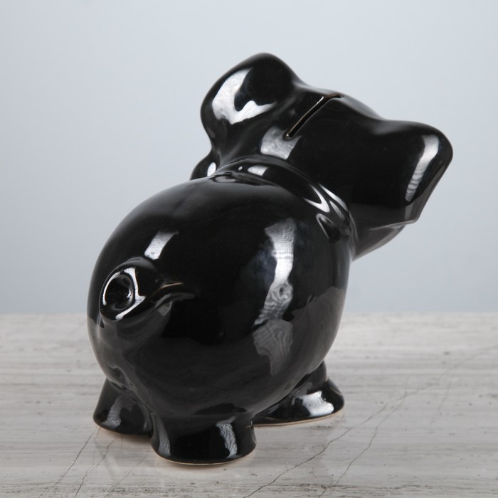 Копилка "Свинка с бантом" чёрная глазурь