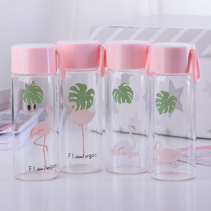 Бутылка 350 мл "Фламинго и кактус", рисунок МИКС