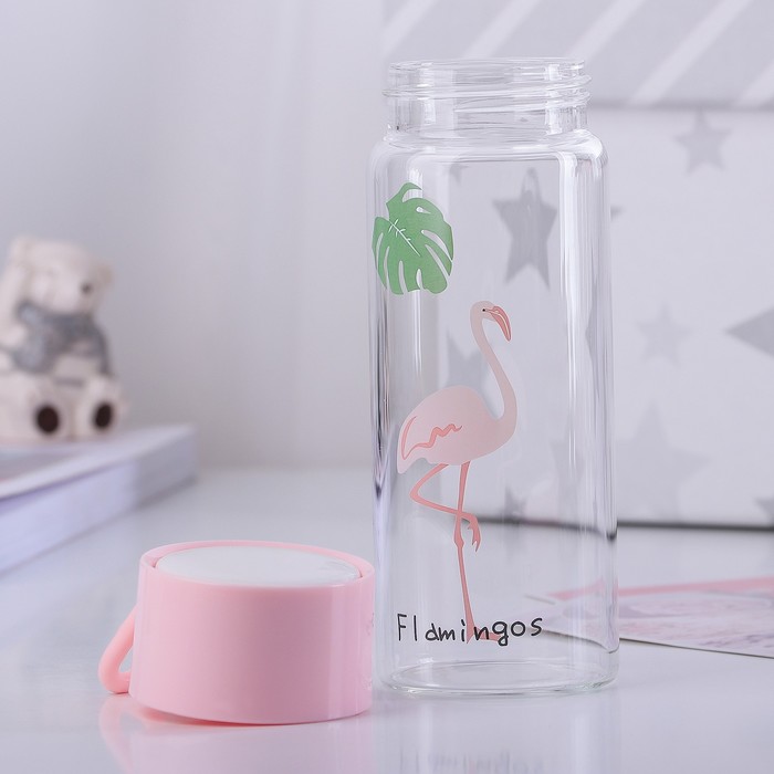 Бутылка 350 мл "Фламинго и кактус", рисунок МИКС