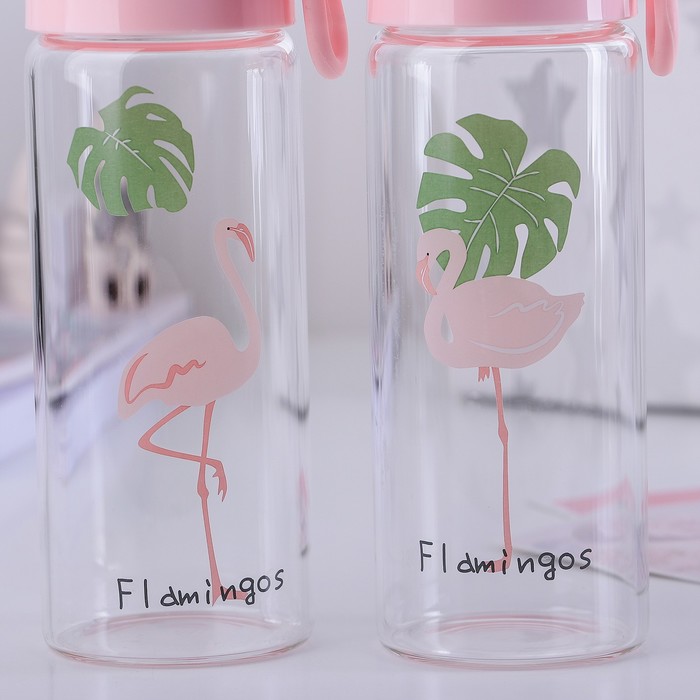 Бутылка 350 мл "Фламинго и кактус", рисунок МИКС