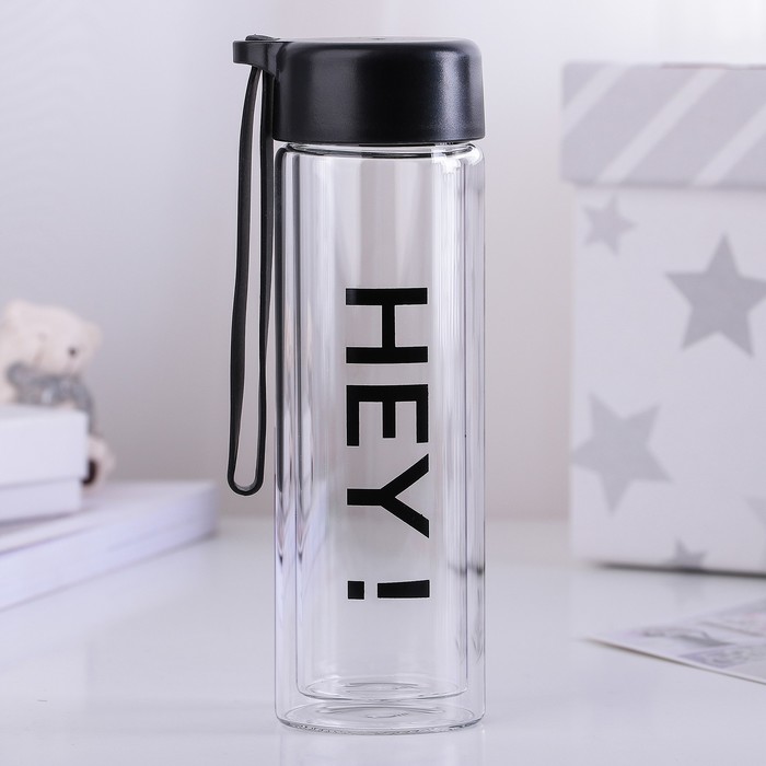 Бутылка двойное стекло 420 мл "Привет", рисунок МИКС