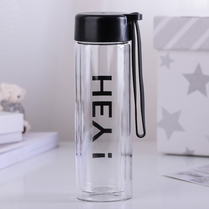 Бутылка двойное стекло 420 мл "Привет", рисунок МИКС