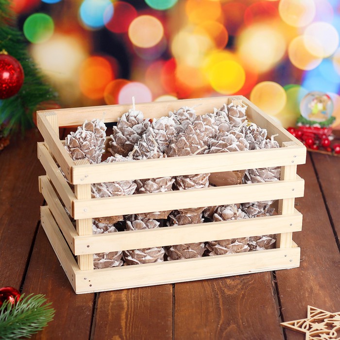 Набор свечей "Шишки" 33 штуки в ящике, арома