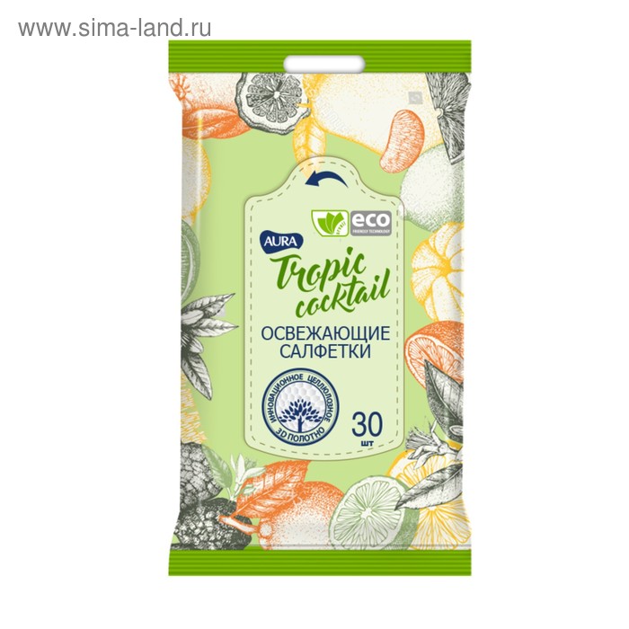 

Влажные салфетки AURA TROPIC COCKTAIL, освежающие, 30шт.