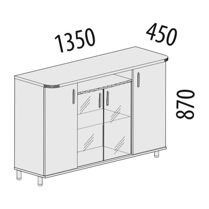Тумба многофункциональная, 1350х450х870 мм, орех пегас
