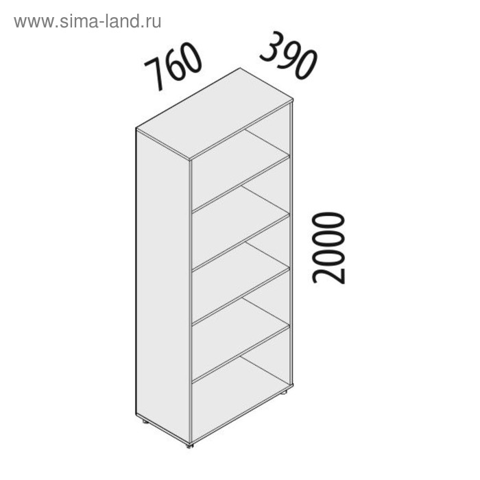 Шкаф книжный 5 секций 760х390х2000